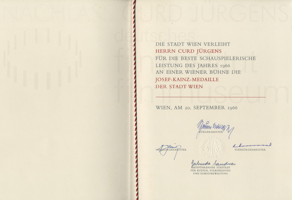"Richter in eigener Sache" Josef-Kainz-Medaille der Stadt Wien, 1966