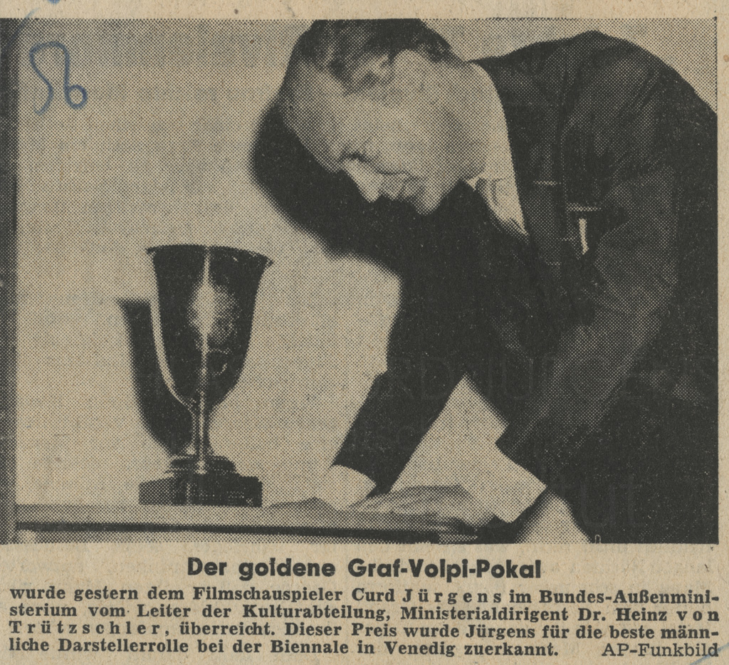 Fränkische Presse: "Der goldene Graf-Volpi-Pokal", 10.11.1955