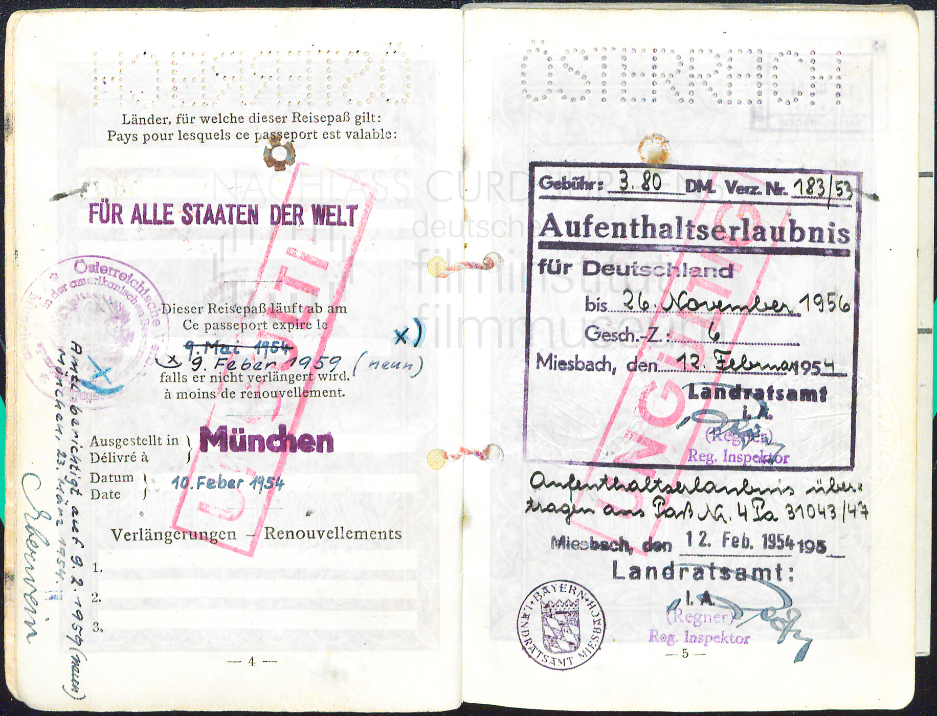 Österreichischer Reisepass, 1954-1959