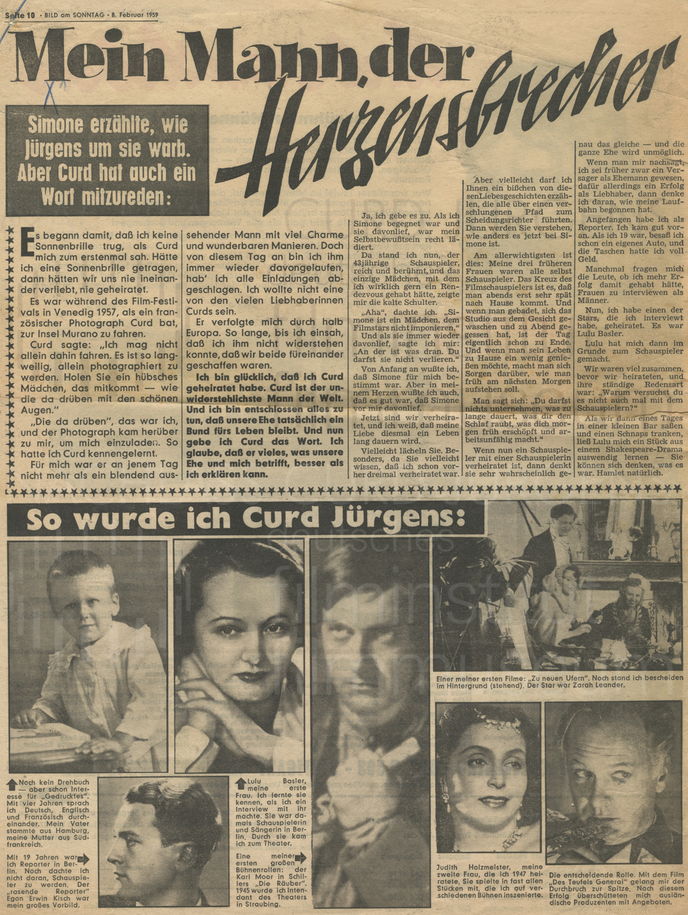 BILD am SONNTAG: "Mein Mann, der Herzensbrecher", 8.2.1959