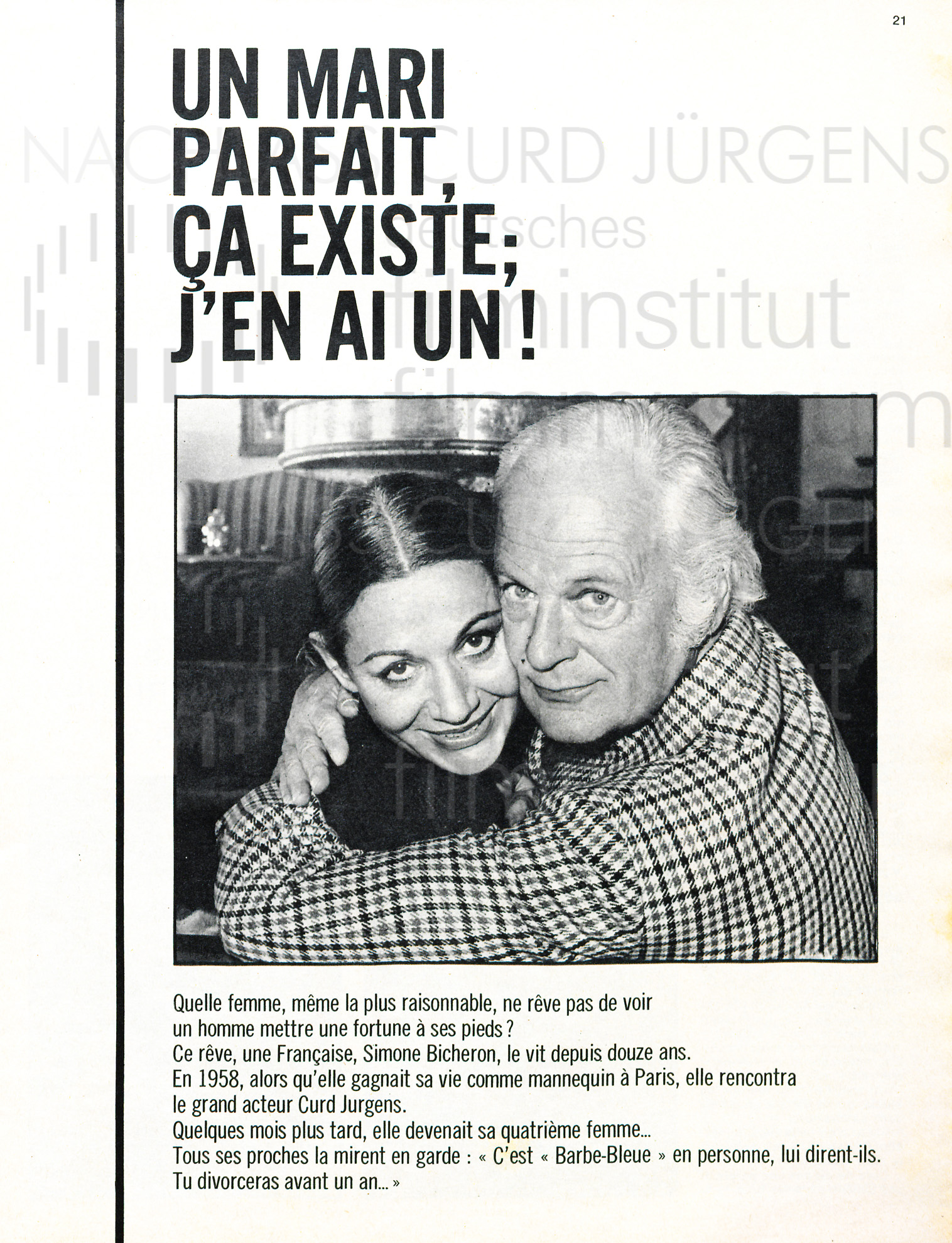 Le Soir: "Un marie parfait, ça existe; j'en ai un!", 1971