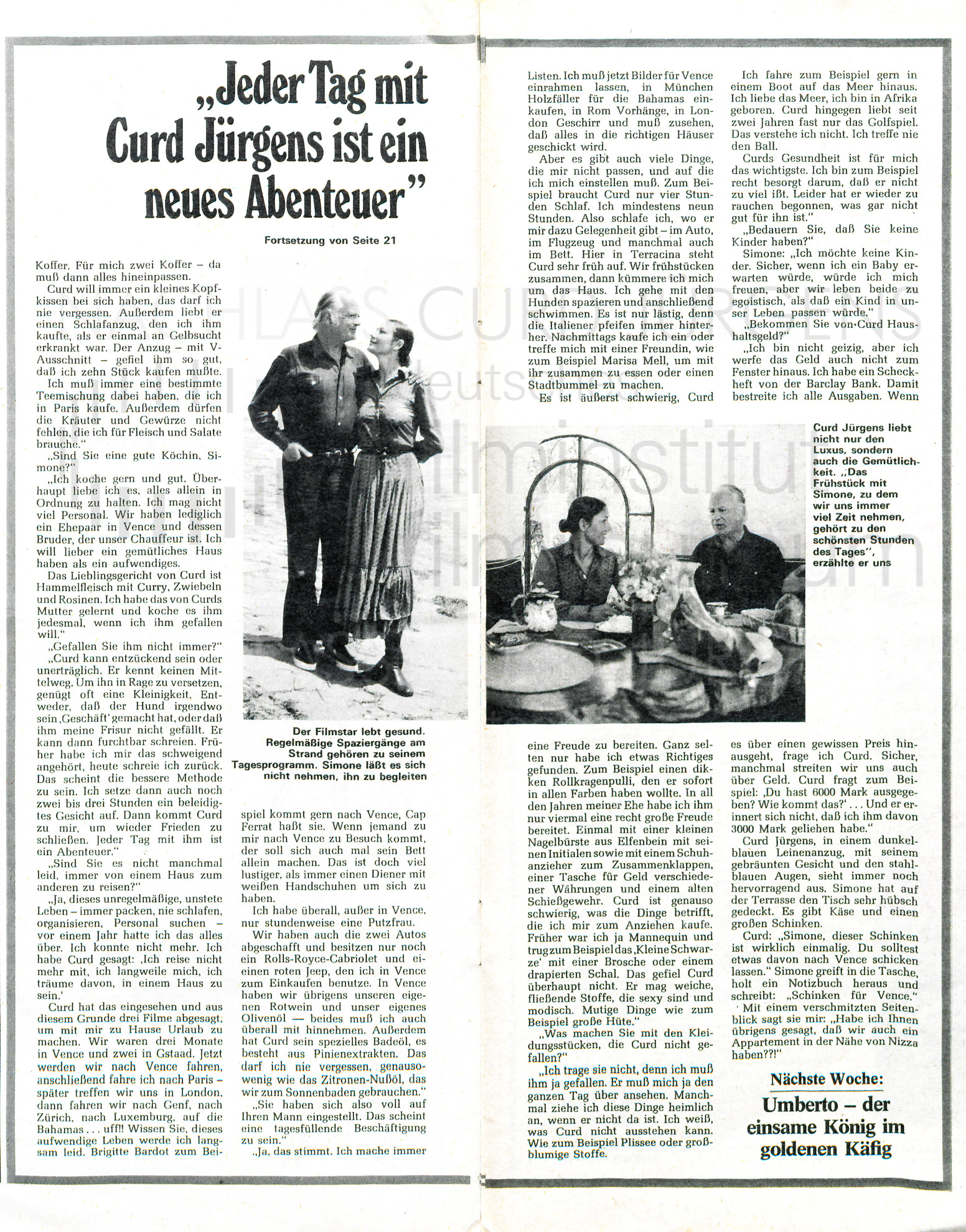 DAS NEUE BLATT: "Jeder Tag mit Curd Jürgens ist ein neues Abenteuer", 19.6.1971