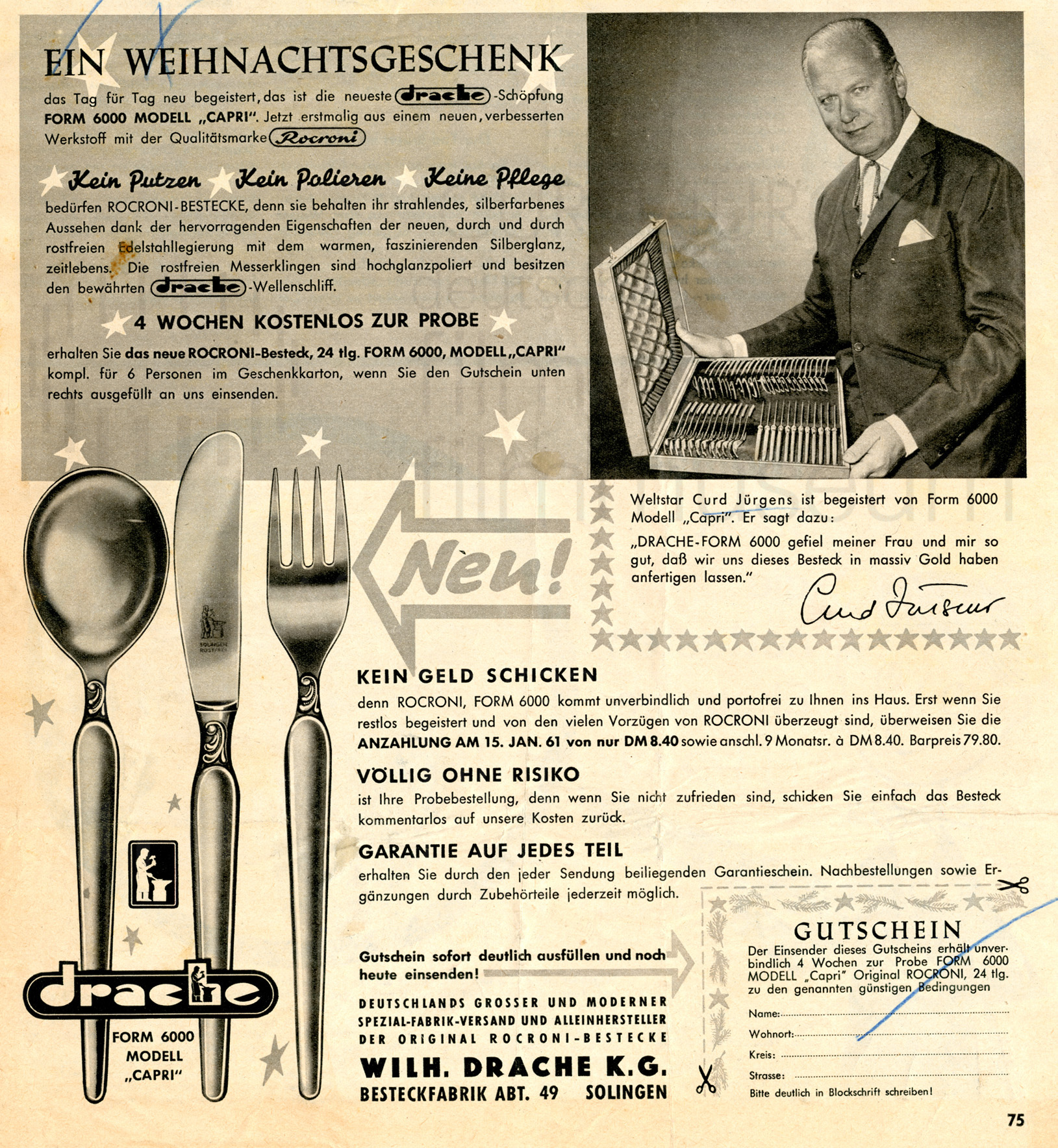 Werbung für Besteck der Marke DRACHE, 1960
