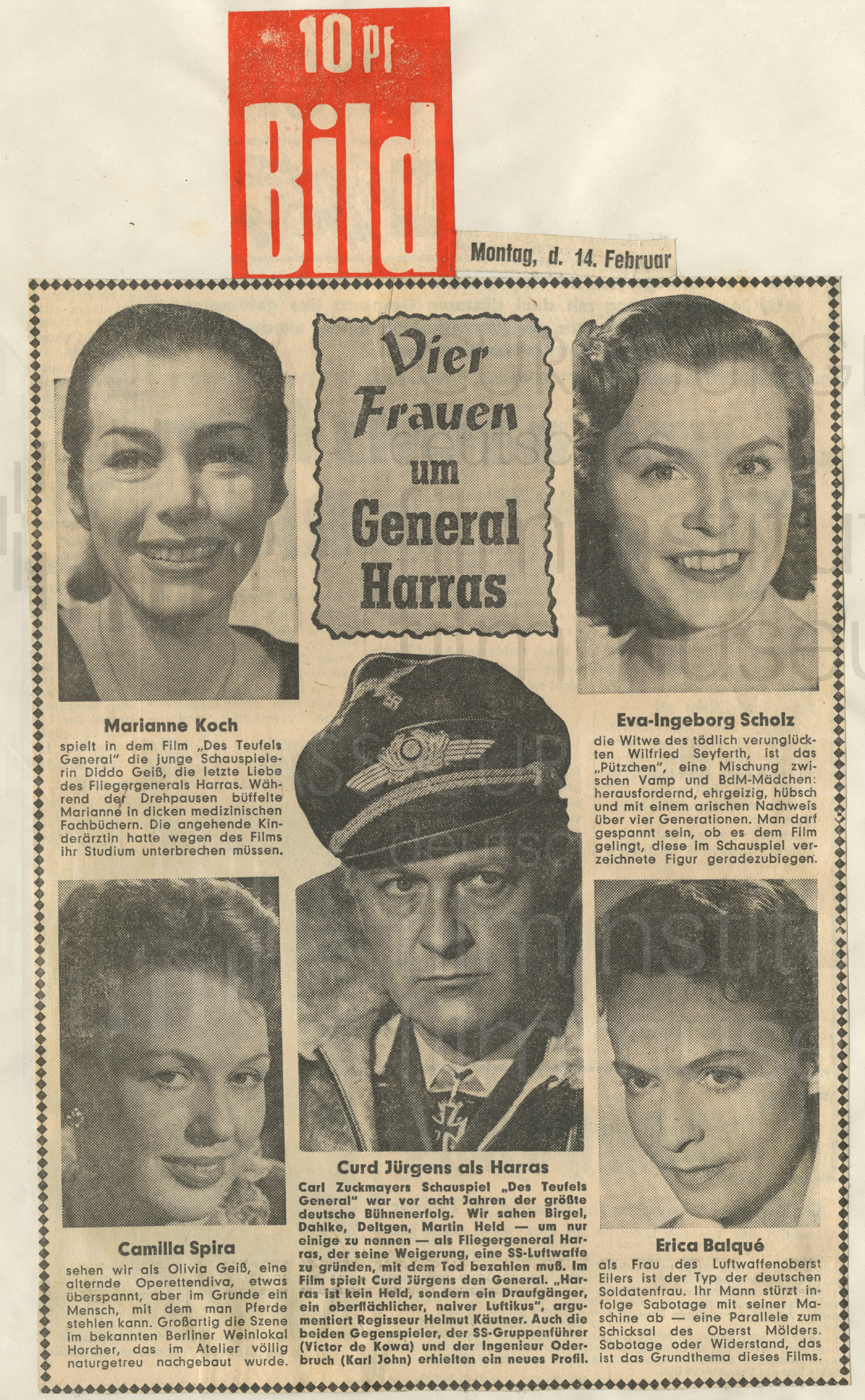 DES TEUFELS GENERAL (1955), Bildzeitung: "Vier Frauen um general Harras", 14.2.1955