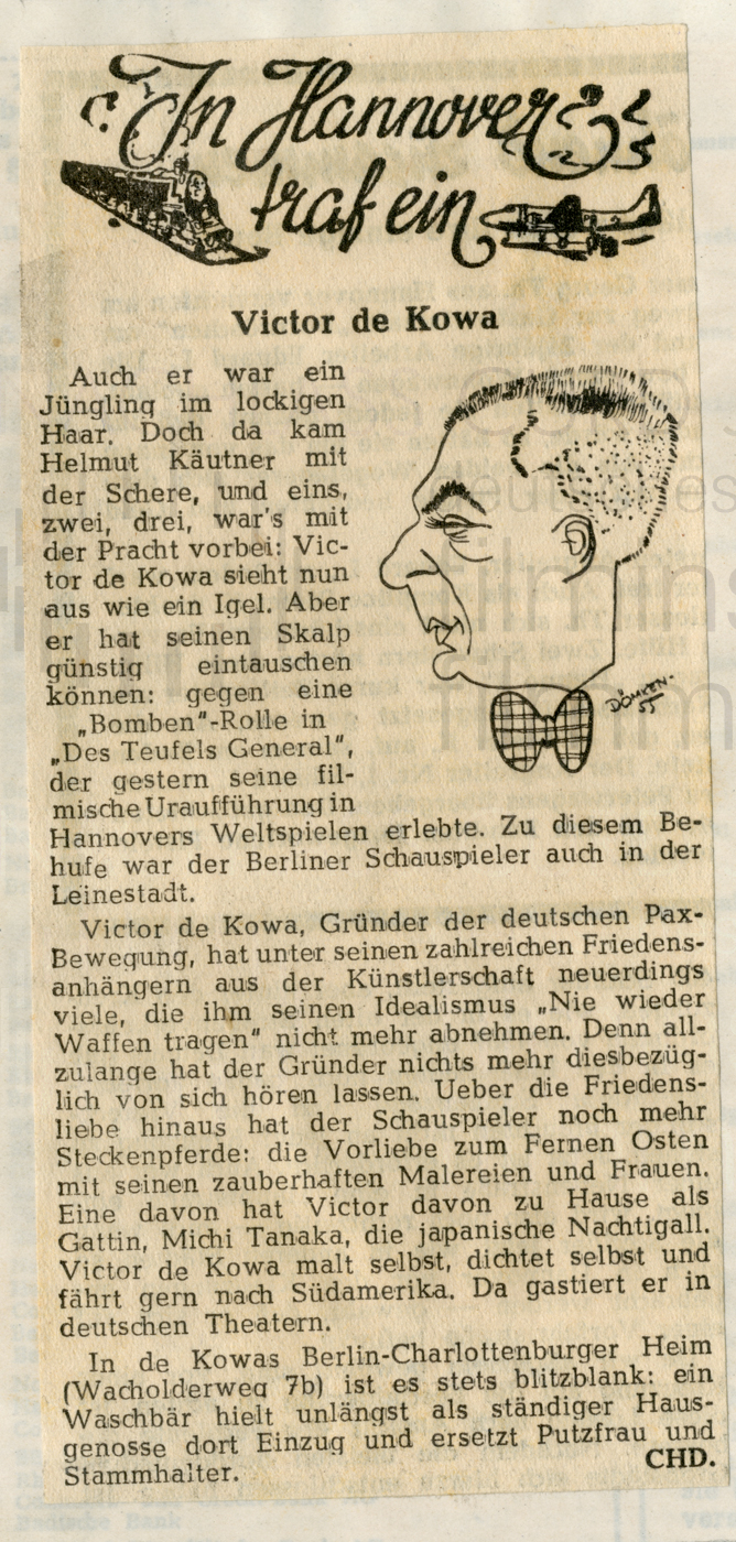 DES TEUFELS GENERAL (1955) Norddeutsche Zeitung: "Victor de Kowa", 24.2.1955