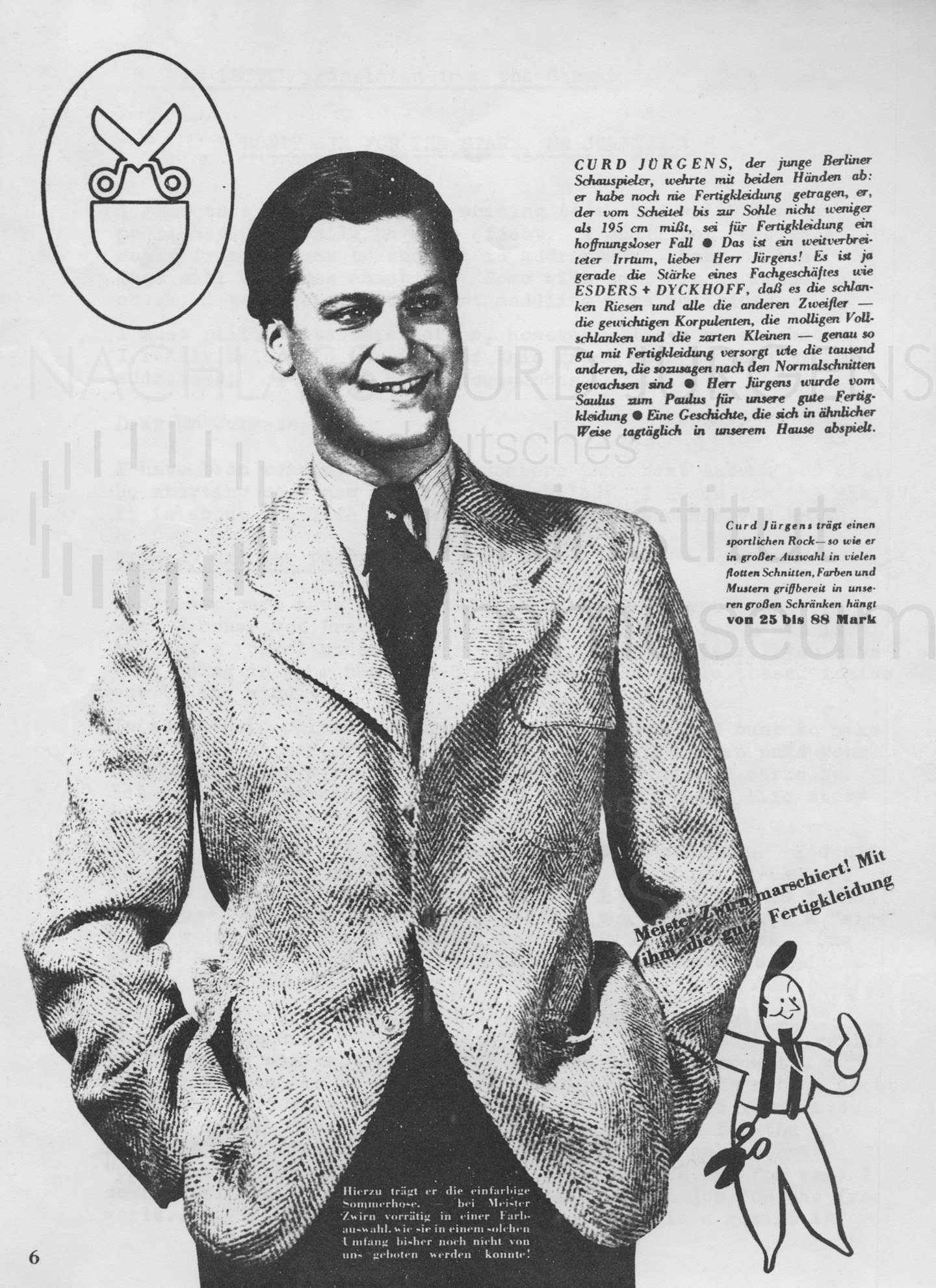 Werbung für das Kleiderfachgeschäft ESDERS + DYCKHOFF, ca. 1930er Jahre
