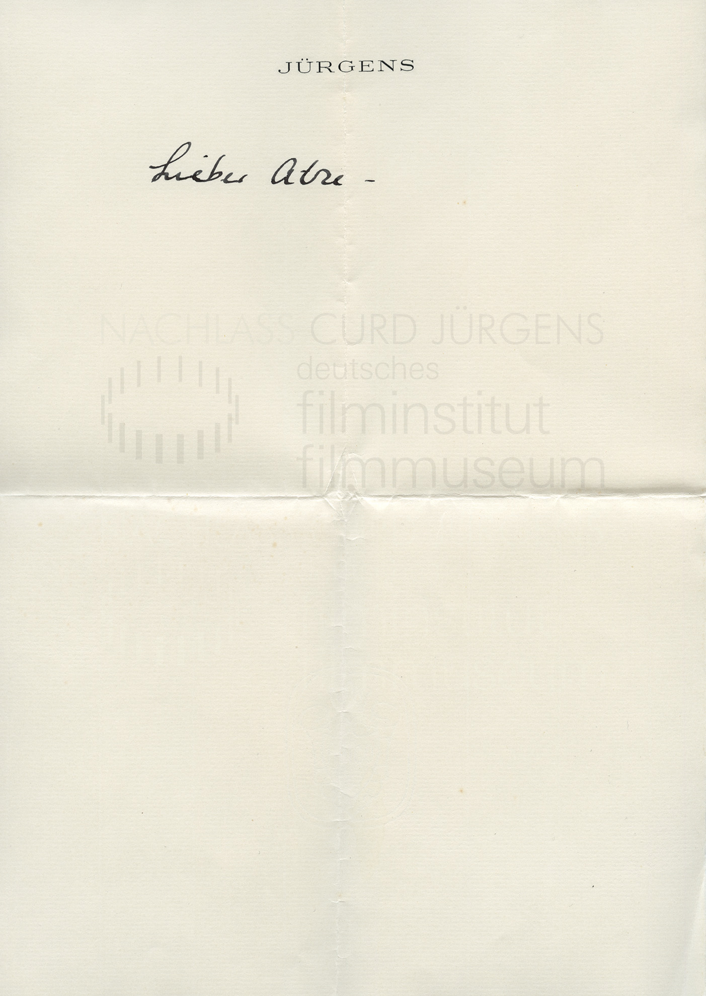 Curd Jürgens an Artur Brauner (unv. Brief)