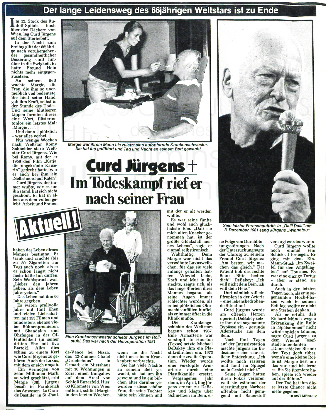 DAS NEUE BLATT: „Curd Jürgens - Im Todeskampf rief er nach seiner Frau“ Nr. 26, 1982