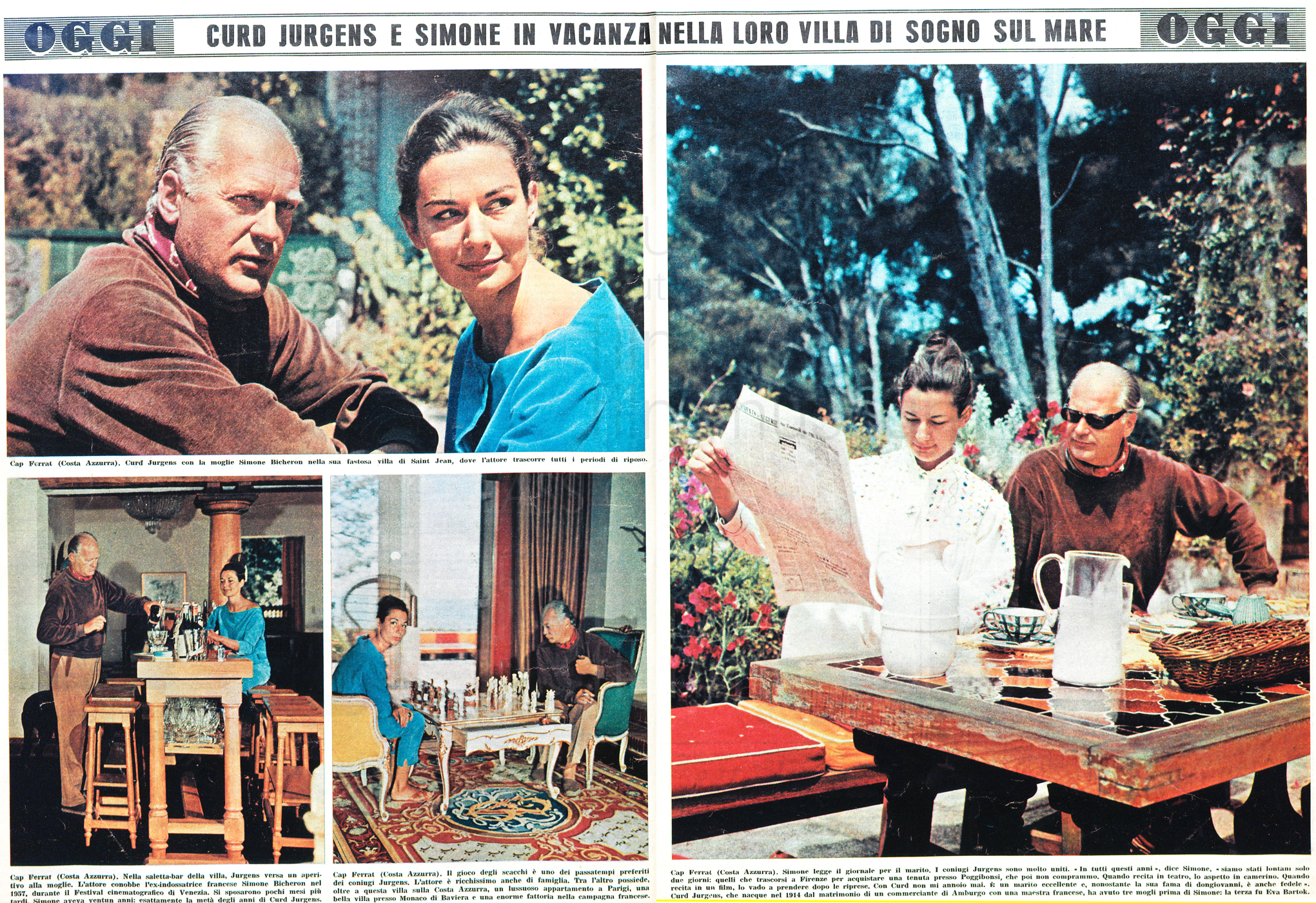 Oggi Illustrato: „Curd Jurgens e Simone in vacanza nella loro villa di sogno sul mare“, Nr. 22, 1964