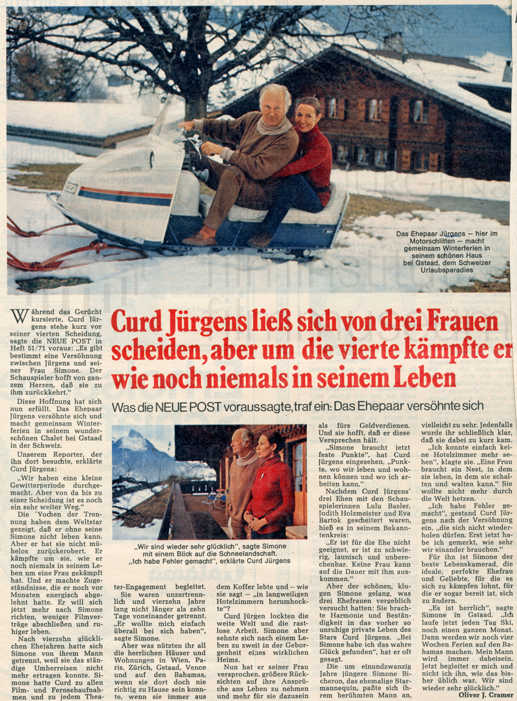 Neue Post: "Curd Jürgens ließ sich von drei Frauen scheiden, aber [...]", Nr. 5, 1972