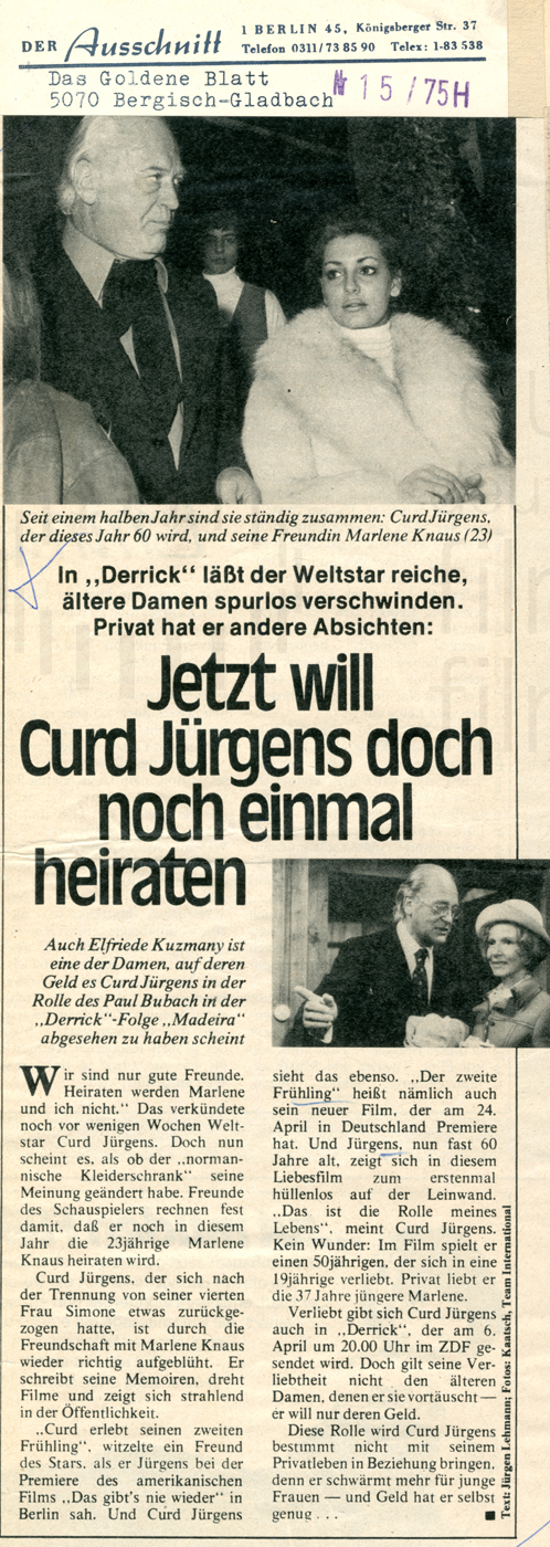 Das Goldene Blatt: "Jetzt will Curd Jürgens doch noch einmal heiraten", Nr. 15, 1975