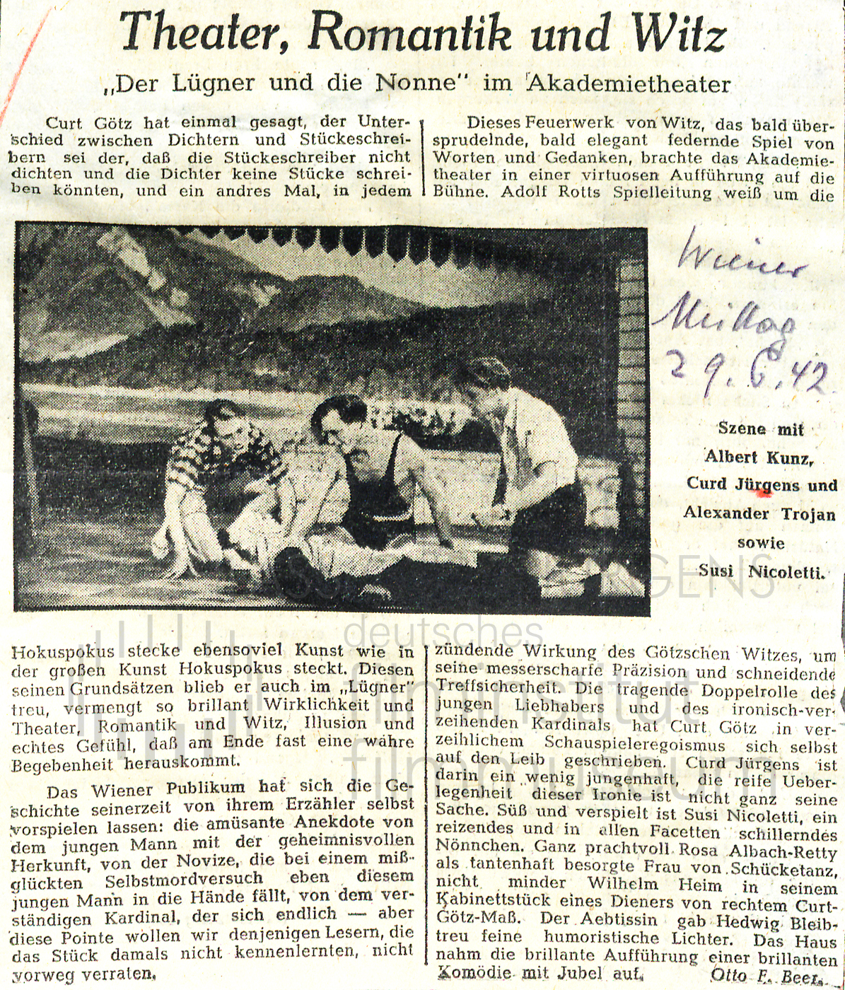 Wiener Mittag: "Theater, Romantik, Witz", 29.6.1942