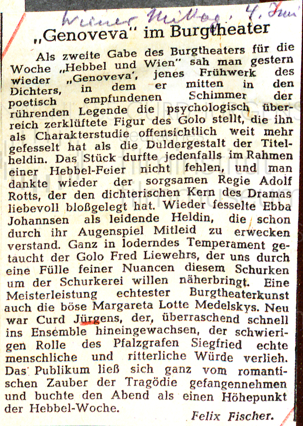 Wiener Mittag: "Genoveva im Burgtheater", 4.6.1941