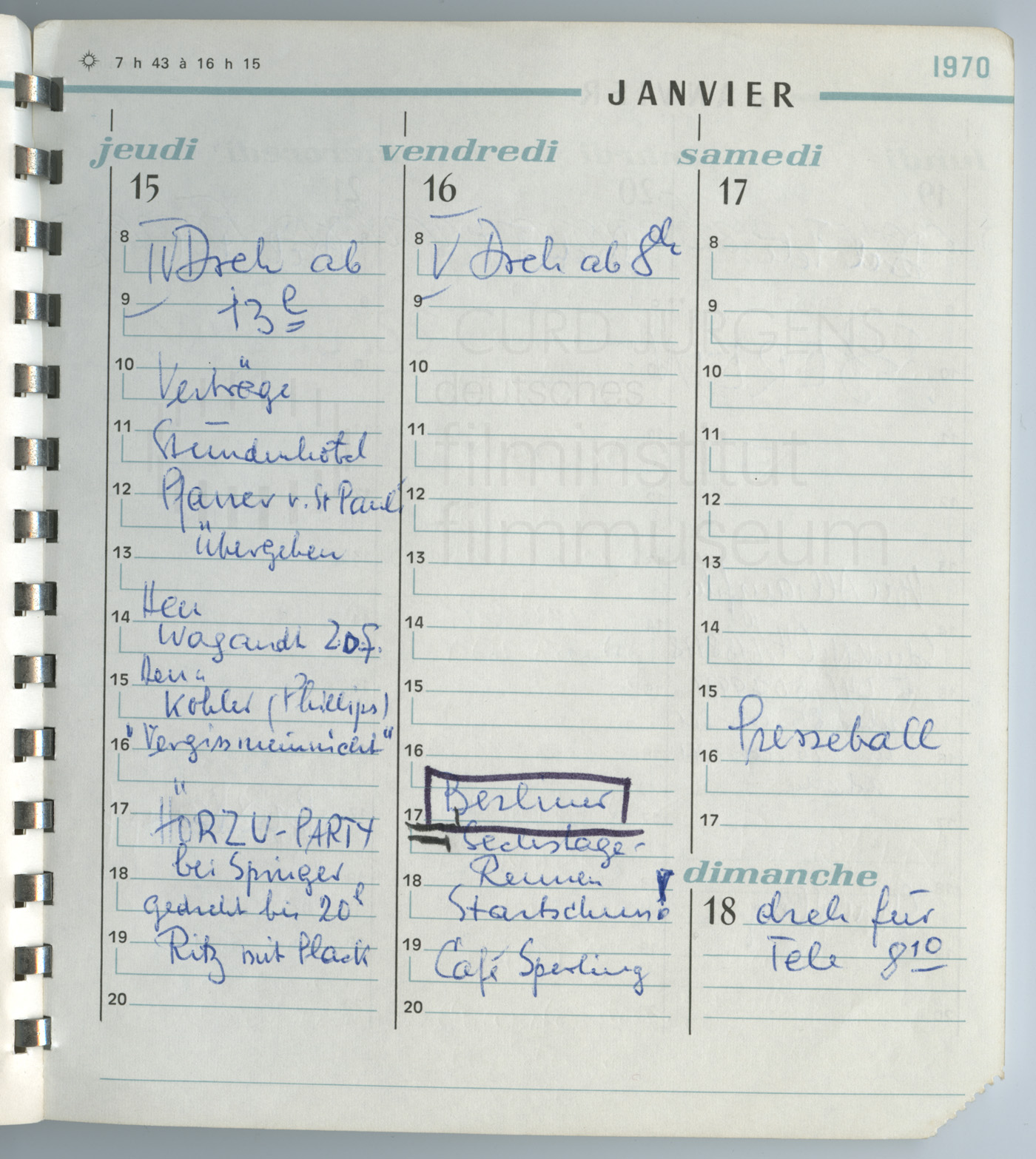 Terminkalender 15.1.-17.1.1970