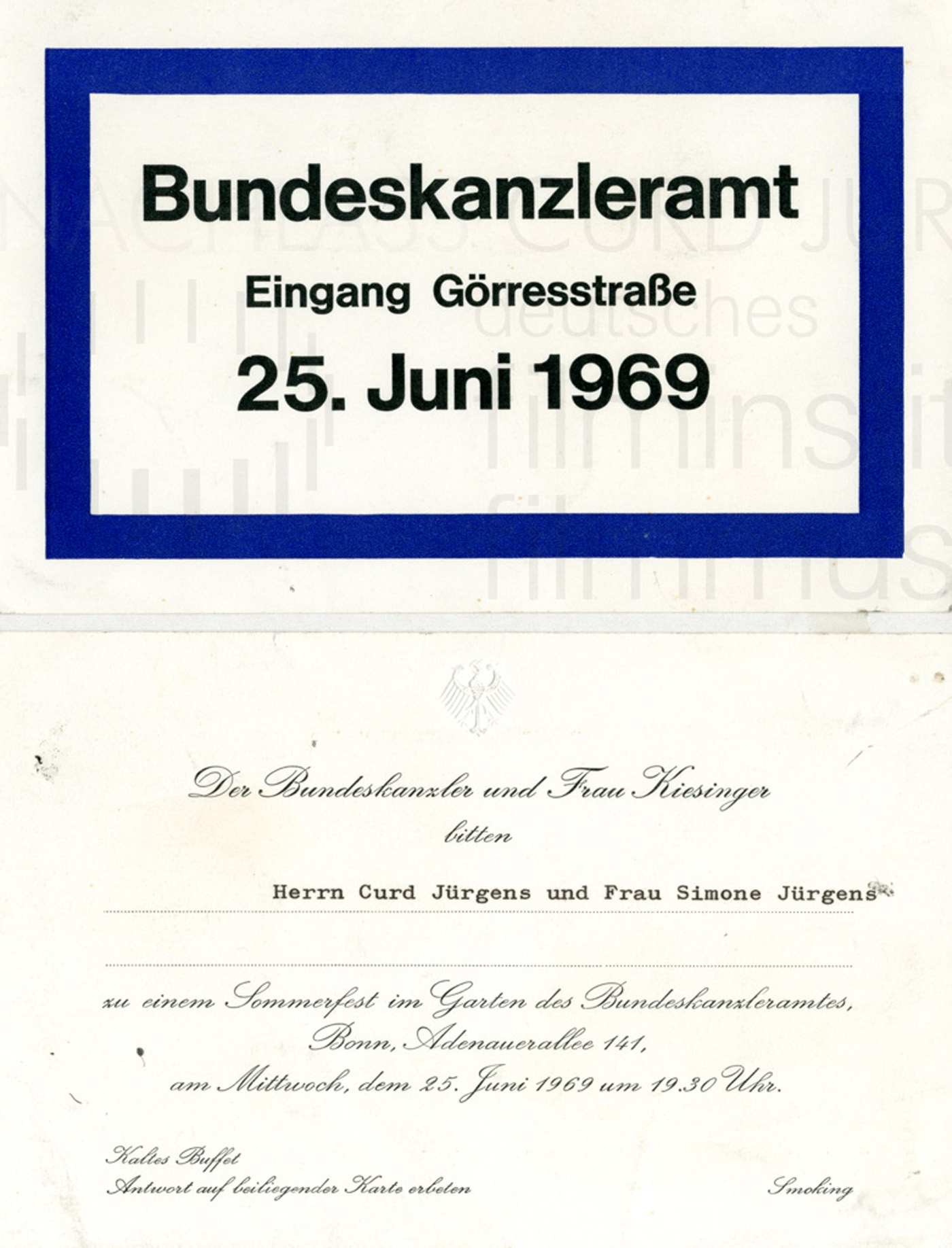 Einladung zum Sommerfest des Bundeskanzlers, 25.6.1969