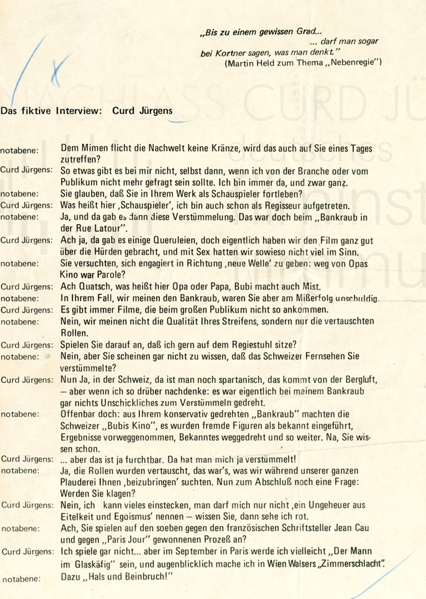 "Das fiktive Interview: Curd Jürgens", 1969