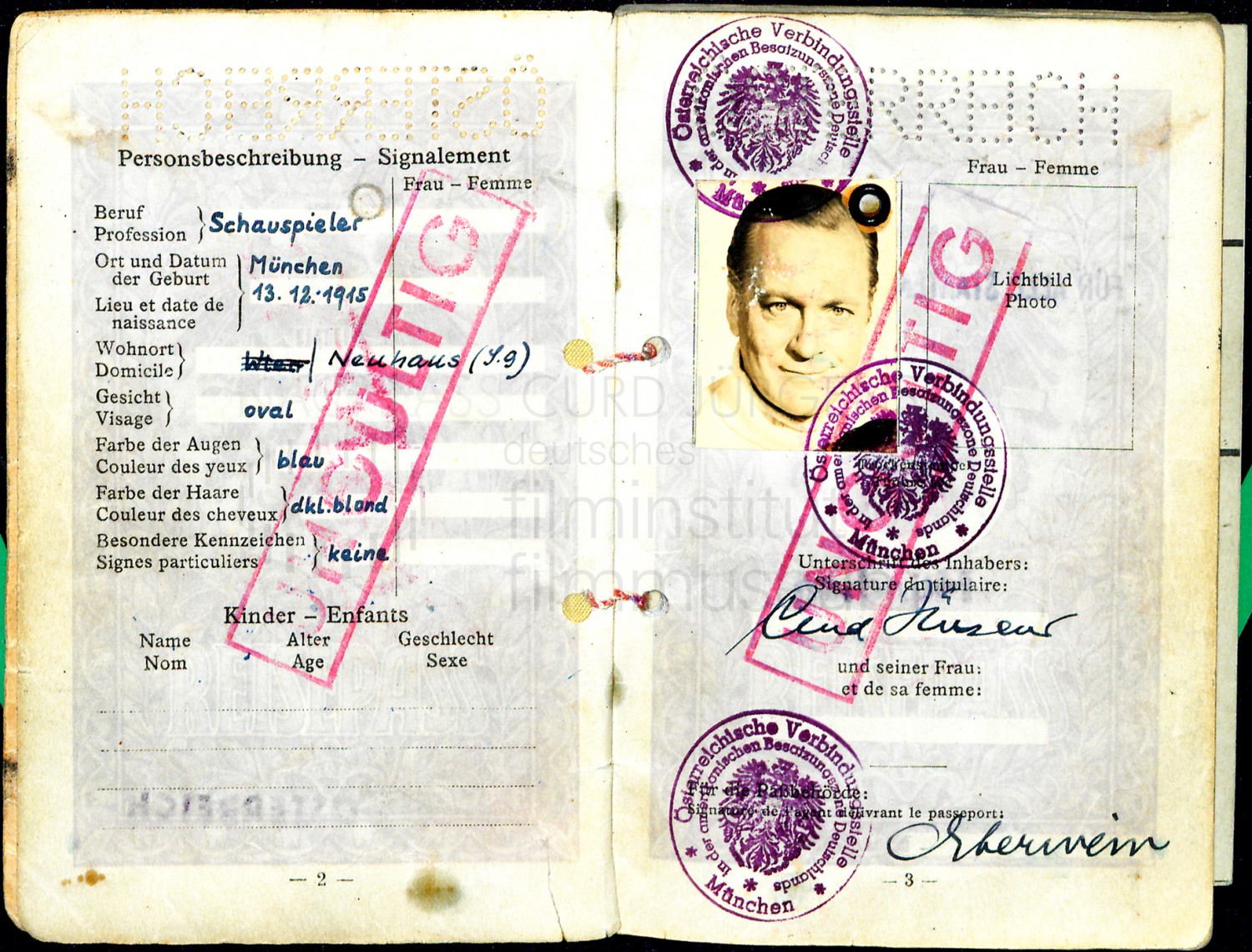 Österreichischer Reisepass, 1954-1959 – Nachlass Curd Jürgens