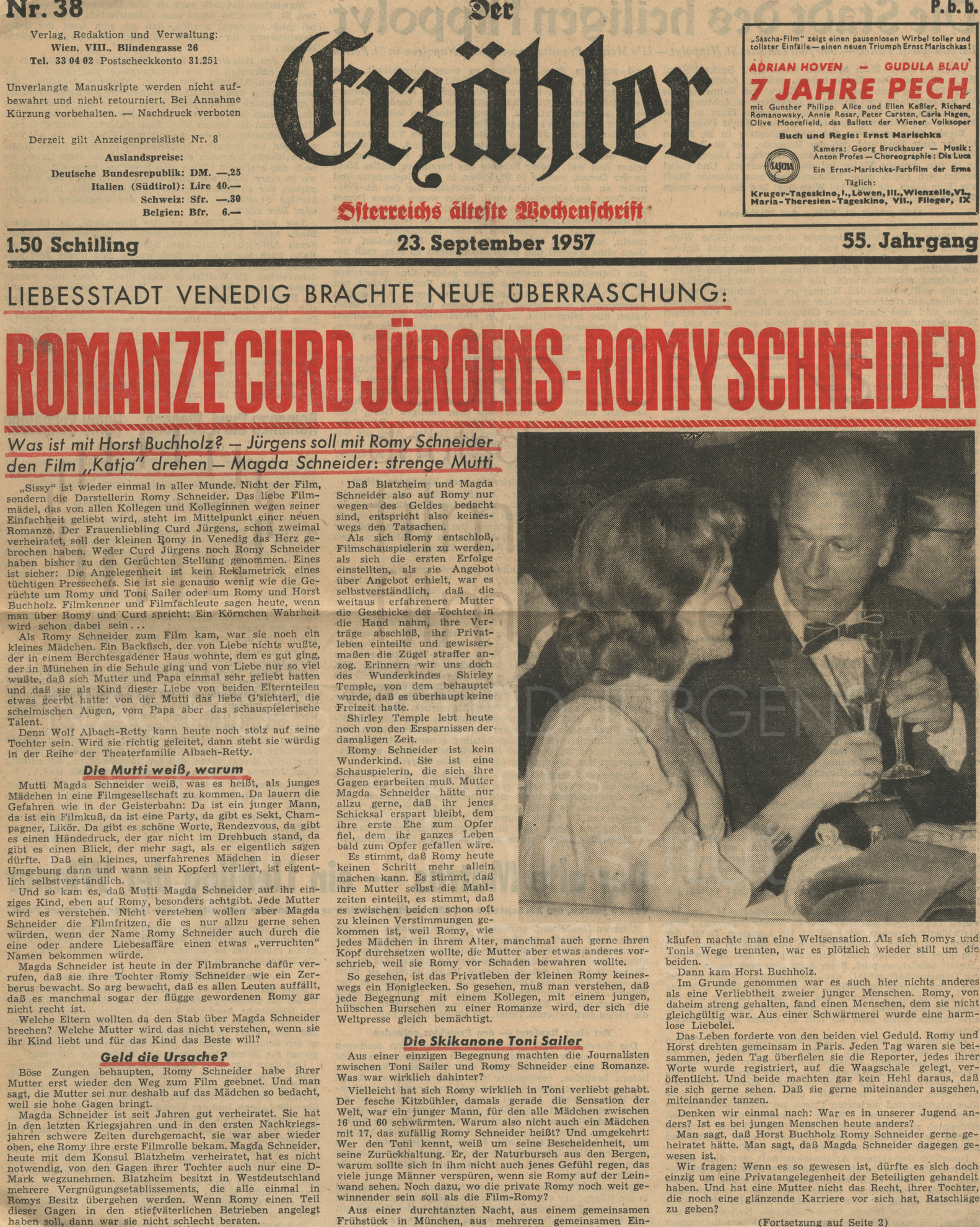 Der Erzähler: "Romanze Curd Jürgens - Romy Schneider", 23.9.1957